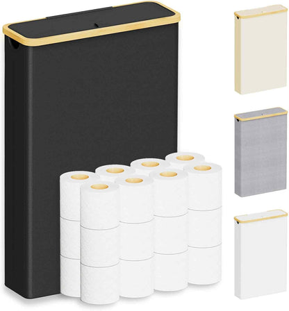 SpaceAid Extra Large Toilet Paper Storage with Lid. Hold up to 24 Regular Rolls or 18 Mega Rolls. Slim Toilet Paper Basket Holder Bin Container. Bathroom Accessories Organizer. Black