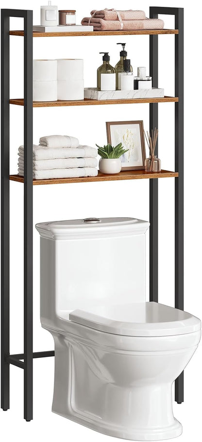 HOOBRO Over-The-Toilet Storage. 3-Tier Bathroom Organizer Over Toilet. Wooden Bathroom Shelves. Space Saver. Freestanding Storage Shelf. Easy to Assemble. Rustic Brown and Black BF41TS01