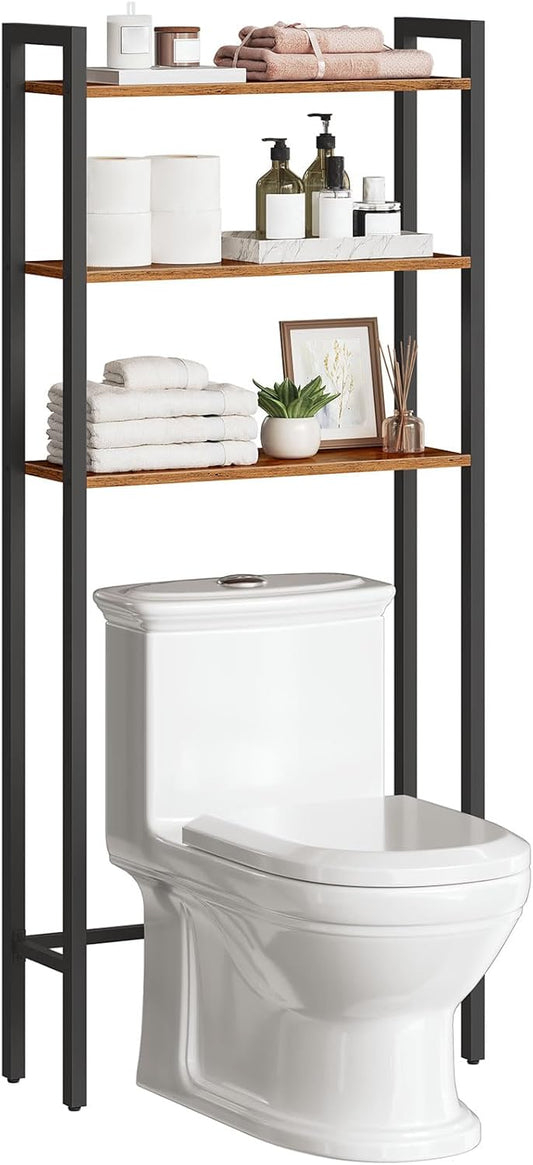 HOOBRO Over-The-Toilet Storage. 3-Tier Bathroom Organizer Over Toilet. Wooden Bathroom Shelves. Space Saver. Freestanding Storage Shelf. Easy to Assemble. Rustic Brown and Black BF41TS01