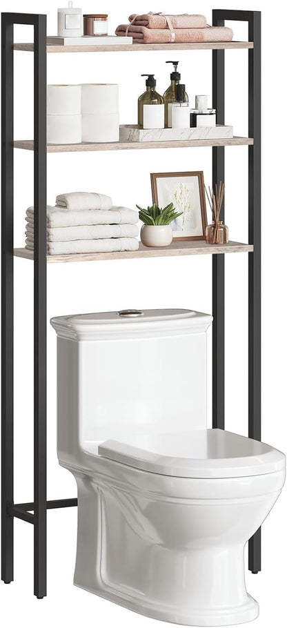HOOBRO Over-The-Toilet Storage. 3-Tier Bathroom Organizer Over Toilet. Wooden Bathroom Shelves. Space Saver. Freestanding Storage Shelf. Easy to Assemble. Rustic Brown and Black BF41TS01