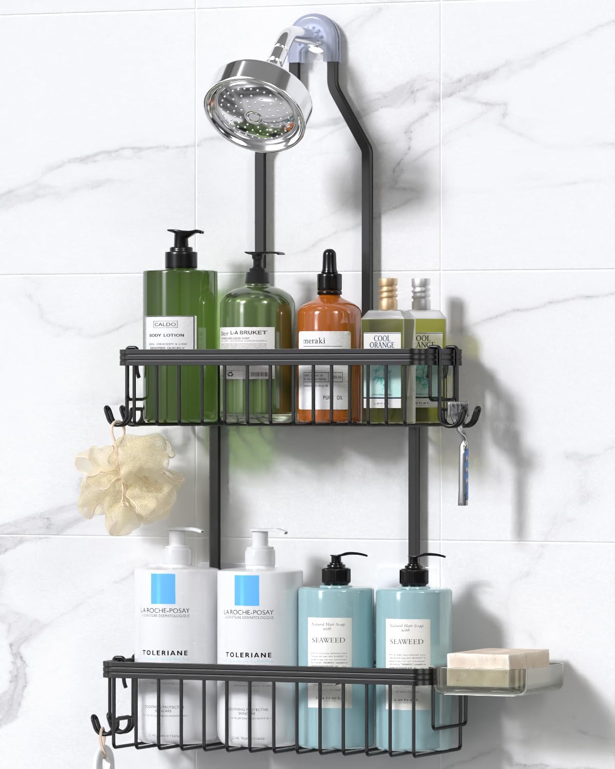YASONIC Shower Caddy Hanging. Never Rust Shower Organizer Hanging. Aluminum Shower Racks for Inside Shower with Hooks for Razor. Bathroom Organizers and Storage with Soap Holder. Bright Silver