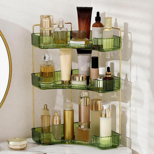 Corner Bathroom Countertop Organizer. Vanity Trays for Bathroom Counter. Makeup Organizer. Perfume Tray. Kitchen Spice Rack. Fits 90 Corner(Green. 3 Tiers)